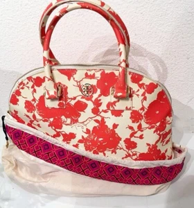 NWOT TORY BURCH ROBINSON FLORAL DOME SATCHEL FIRE ORANGE - Picture 1 of 13