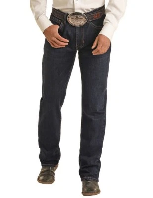Pantalones de mezclilla Rock & Roll Western para hombre punto de cuerda lavado oscuro VMTBD03711 Foto 1 de 4
