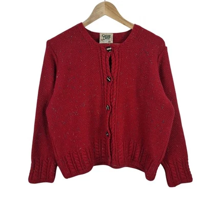 Cárdigan de lana irlandés vintage Carraig Donn rojo tejido Aran L hecho en Irlanda Foto 1 de 4