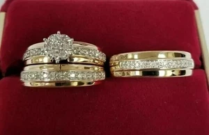 2.00 Ct Round Cut Real Moissanite Trio Engagement Ring 14K Yellow Gold Plated - Picture 1 of 5