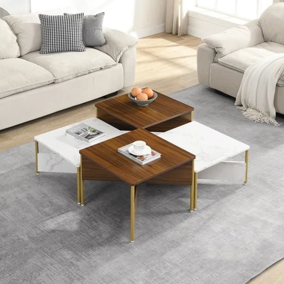 Modern Nesting Coffee Table Set of 4 Adjustable Modular Cocktail Table End Table - Image 1 of 4