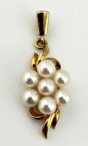 MIKIMOTO 14K GOLD 7 PERLEN CLUSTER ANHÄNGER 4MM PERLEN KG17 - Bild 1 von 5