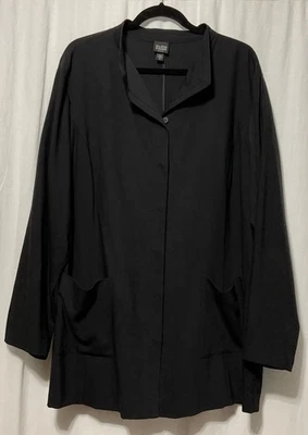 Eileen Fisher Woman Black Button Up Blazer Jacket Wool Blend Cardigan Plus 2X 18 - Image 1 of 4