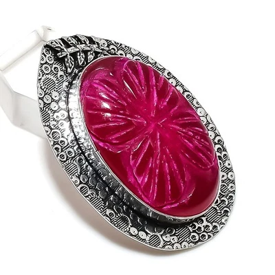 Ruby(Simulated) Gemstone 925 Sterling Silver Jewelry Pendant 2.17" X-Mas Gift f6 - Image 1 of 3