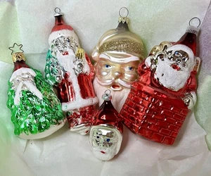 Vintage Lot 5 Weihnachtsmänner Weihnachten West Germany Gesch Glas Ornamente - Bild 1 von 7