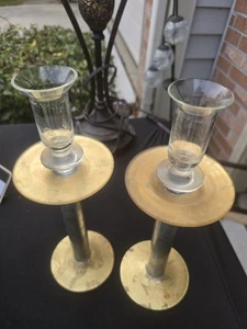 Italian Made Taper Candle Holders Glass Gold Silver Foil Design CRATE & BARREL - Picture 1 of 1