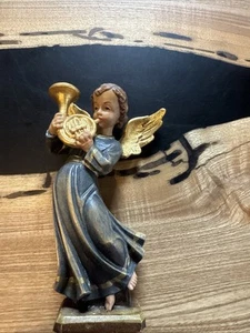 Vintage Oberammergau Toni Baur Hand Carved Wood Figurine Angel 6” - Picture 1 of 13
