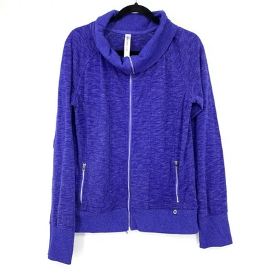 Lorna Jane Life 全拉链卷领运动衫女式大号蓝色拉链口袋 — 第 1/4 张图片