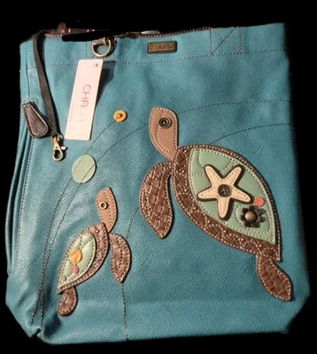 Chala Turquoise Tote Sea Turtles (Mom &  Baby) Green and Brown Bag Purse Tote - Image 1 of 4