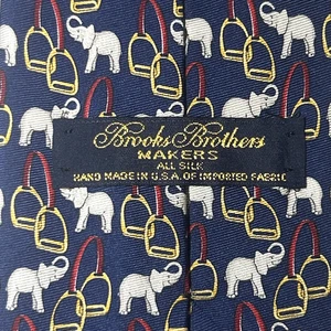 Brooks Brothers Makers Silk Neck Tie Foulard Elephant Pattern Blue Tie Tan USA - Picture 1 of 5