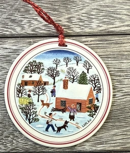 Laplau Made in Luxembourg Round Christmas Ornament Cabin Winter Snowy Scene 3” - Picture 1 of 4