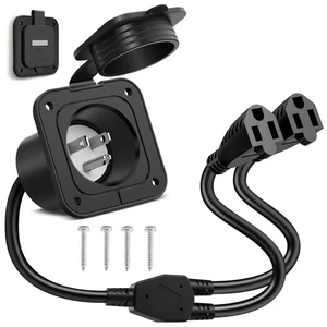 15Amp 125V AC Power Inlet,with Dual-Plug 18-Inch Extension Cord Y Splitter Cable - Picture 1 of 8