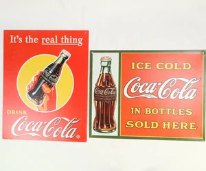 Coca Cola Real Thing & In Bottles Metal Signs 16"x 13" set of 2 - Picture 1 of 10
