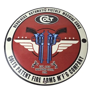 Vintage Colt Firearms Sign - Pistols Revolvers Advertisement Gas Porcelain Sign - Picture 1 of 13