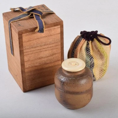 Carrito de té Chaire Utensilios de ceremonia de té Bizen Ware Hecho por Morihozan Fire Caddy Foto 1 de 4