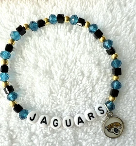 Jacksonville Jaguars Beaded Bracelet with Logo Charm-Handmade NFL Fan Gifts - Picture 1 of 4