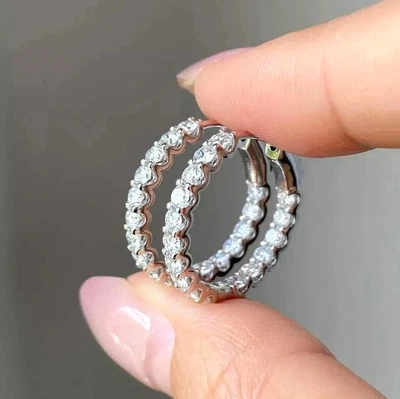 1.50CT Round Lab Grown VS-FG Diamond Inside Outside Hoop Earrings 10k White Gold - Image 1 of 4