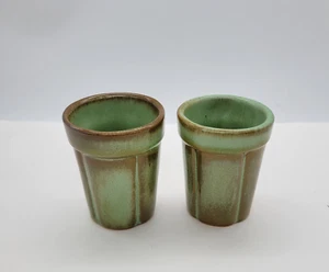 2 Frankoma Pottery Prairie Green Wagon Wheel Juice Glasses 90c Tumblers EUC - Picture 1 of 6