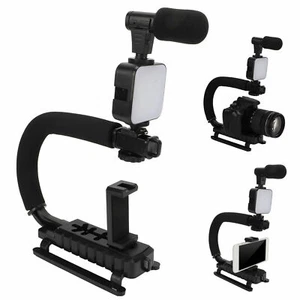 STABILIZZATORE PORTATILE SMARTPHONE CAMERA SUPPORTO TELEFONO LUCE LED MICROFONO - Foto 1 di 6
