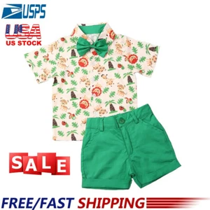 Baby Boys Gentleman Outfit Kids Formal Short Set Dress Shirt Bow Shorts Outfits - Picture 1 of 8