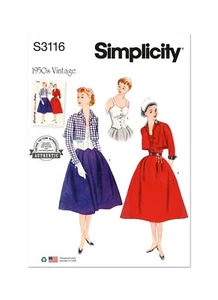 Tuta e corpetto Bolero Simplicity CUCIRE PATTERN S3116 retrò anni 50 8-16 o 18-26 - Foto 1 di 6