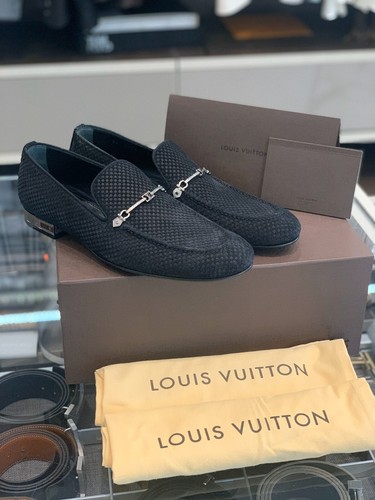 LOUIS VUITTON（LV） Mocassini Louis Vuitton Derby neri Damier pelle scamosciata taglia LV7 5 US8 5 EUR 41 5