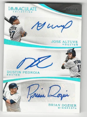 Tarjeta triple automática inmaculada Jose Altuve/Dustin Pedroia/Brian Dozier 2017/10 Foto 1 de 2