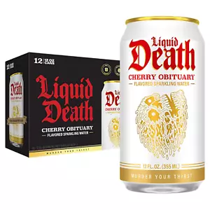 Liquid Death, Cherry Obituary, Cherry-Flavored Sparkling Water, 12-Pack (12Oz Ca - Picture 1 of 12