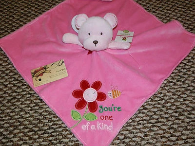 CARTERS SECURITY BLANKET BEAR PINK YOU'RE ONE OF A KIND FLOWER GIRL LOVEY NWT - Image 1 of 4