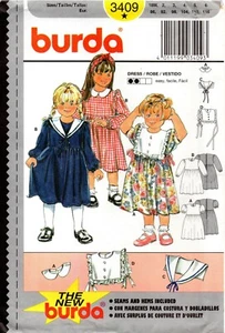 Burda Sewing Pattern 3409 Girls Dress With Detachable Collars Size 18M-6 - Picture 1 of 2
