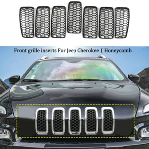 Black Car Front Grille Inserts Mesh Net Grill Trim Cover For Jeep Cherokee 14-18 - Picture 1 of 7