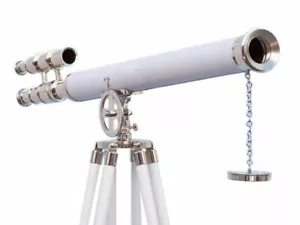 64" Admiral's Chrome with White Leather Griffith Telescope, Cyber Monday Gift - Picture 1 of 9