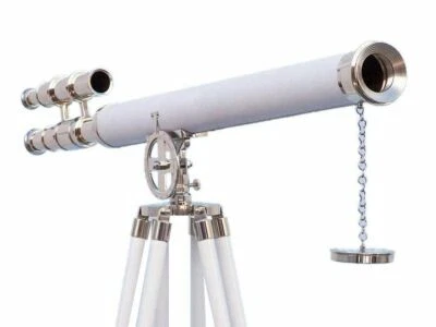 64" Admiral's Chrome with White Leather Griffith Telescope, Cyber Monday Gift - Image 1 of 4