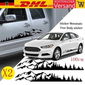 2X Aufkleber Wohnwagen Wohnmobil Caravan Camper Auto Berge Wald Landschaft 100cm - Bild 1 von 13