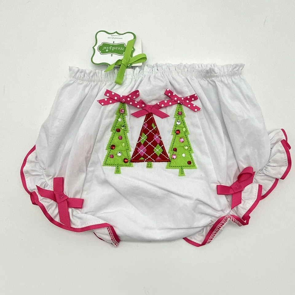 MUD PIE Meninas Bloomers Babado Árvore de Natal Férias Fraldas Capa Criança 12-18 - Imagem 1 de 4
