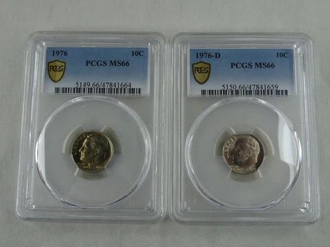 1976 P & D Roosevelt Dimes PCGS MS 66 2 Coin Set 10C Cover
