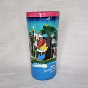 Hand Painted Flower Vase Cup Mexican River Scene Fish Colorful Clay Pottery Art - Picture 1 of 5