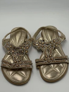 Gold Embellished Yastrum Comfort Strappy Flat Bling Sandals Sz 9 NWOT Mardi Gras - Picture 1 of 5