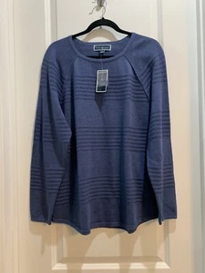 Maglione pullover Karen Scott blu grande 100% cotone da ascella ad ascella 22" nuovo con etichetta - Foto 1 di 6