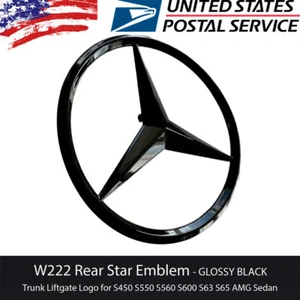 W222 SEDAN Mercedes GLOSS BLACK Star Emblem Rear Trunk Lid Logo Badge AMG S550 - Picture 1 of 6