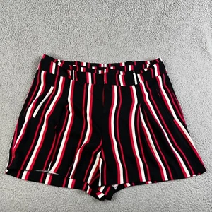 Torrid Shorts Womens 16 Red Black Stripe High Rise Pleated Pocket 40 x 4" Inseam - Picture 1 of 17