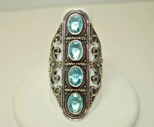 AB Unikat Blautopas 4 Steine filigran gefasst Knöchel Ring 925 Silber 9,5 - Bild 1 von 4