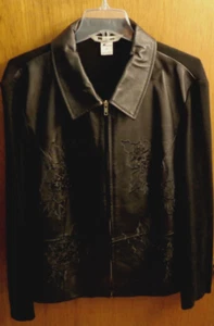Giacca donna Nygard Collection nera in pelle e maglia con zip 2X 46" petto - Foto 1 di 6