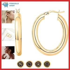 14K Gold Plated Sterling Silver Post Monet Oval Chunky Lightweight Hoop Earri... - Picture 1 of 6