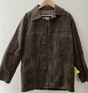 Mens Vtg Dark Brown Leather Suede Jacket Sz Medium Coat Mid Length - Picture 1 of 4