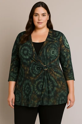 Vintage Top Womens 2X Green Pleated Draped Fairy Y2K Whimsigoth Tunic Gothic - Image 1 of 4