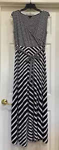 VESTIDO MAXI TALBOTS-Negro/Blanco Rayas Cinturón Algodón/Modal Tejido Sin Mangas, Med. - Imagen 1 de 7