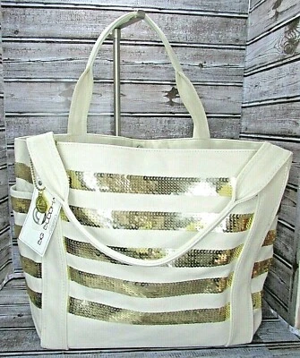 Bolso de Mano Grande Big Buddha Dorado Lentejuelas y Lona de Algodón Nuevo con Etiquetas Foto 1 de 4