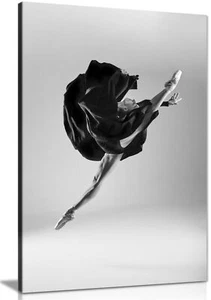 Leaping Ballerina in Black Dress Framed Canvas Print Wall Art Home Decor - Picture 1 of 6