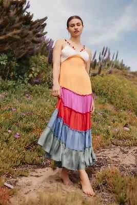 NWT ANTHROPOLOGIE Tiered RAINBOW V-NECK MAXI DRESS Size M #MC437 - Image 1 of 4